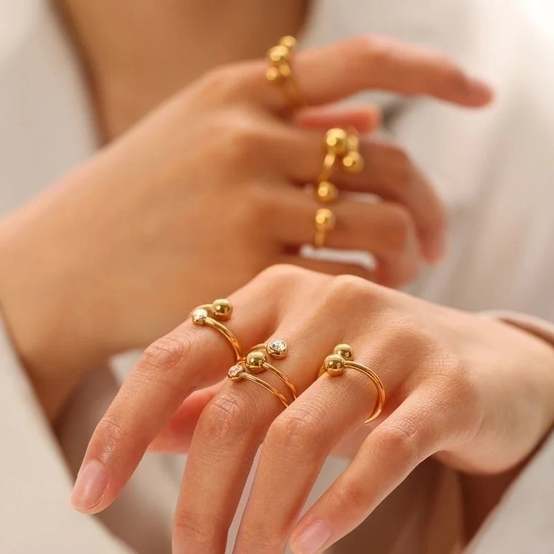 201 Stainless Steel 18K Gold Plated Vintage Style French Style Plating Inlay Ball Zircon Open Rings