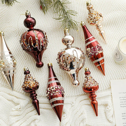 Adhesive Bead Christmas Ornaments Shiny Boxed Champagne Brown Screw Christmas Tree Decorations Hanging Ornaments