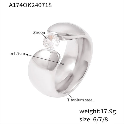 Elegant Luxurious Minimalist Solid Color Titanium Steel Zircon 18K Gold Plated Plating Inlay Rings