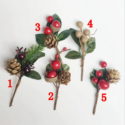 Christmas Pine Needle Fruit Branch Plastic Dried Flower Greeting Card Accessories Handbag Box DIY Handmade Christmas Greeting Card Accessories