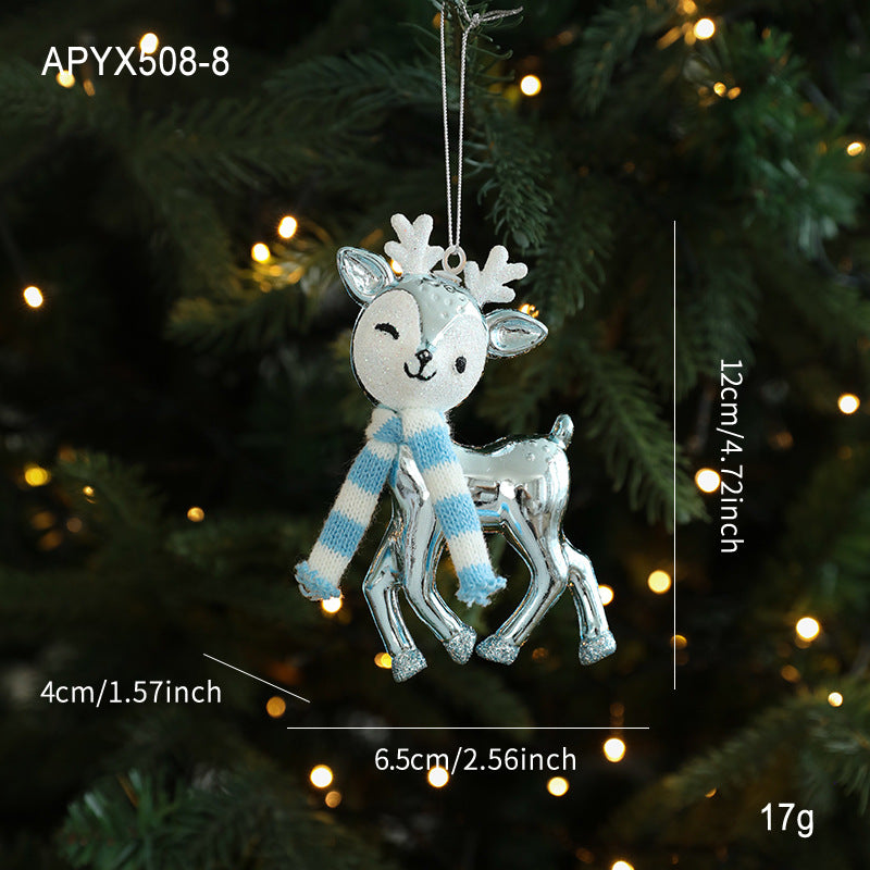 Blue Plastic Hanging Ornaments Sticky Powder Christmas Tree Window Display Decorations Five-pointed Star Snowflake Cartoon Decoration Scene Arrangement