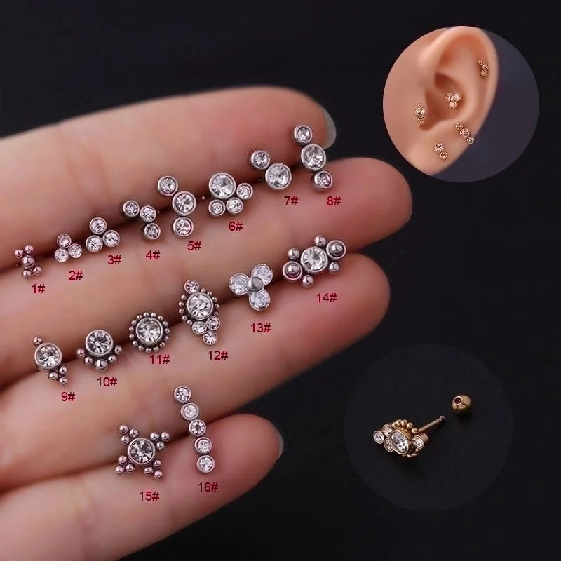 Ear Cartilage Rings & Studs Fashion Round 316L Stainless Steel Plating Inlay Zircon
