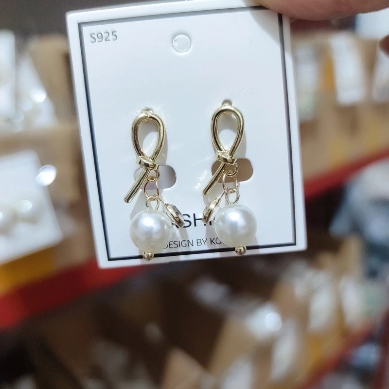 1 Pair Fashion Flower Butterfly Bow Knot Inlay Alloy Artificial Pearls Rhinestones Shell Earrings