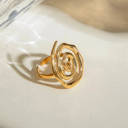 IG Style Spiral Thread 304 Stainless Steel 18K Gold Plated Plating Open Rings