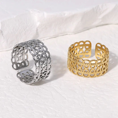 Vintage Open Ring Retro Hollow Geometric Stainless Steel Electroplating Rings
