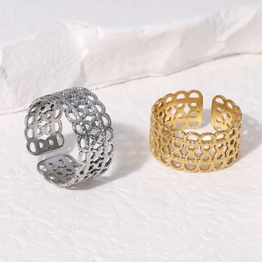 Vintage Open Ring Retro Hollow Geometric Stainless Steel Electroplating Rings