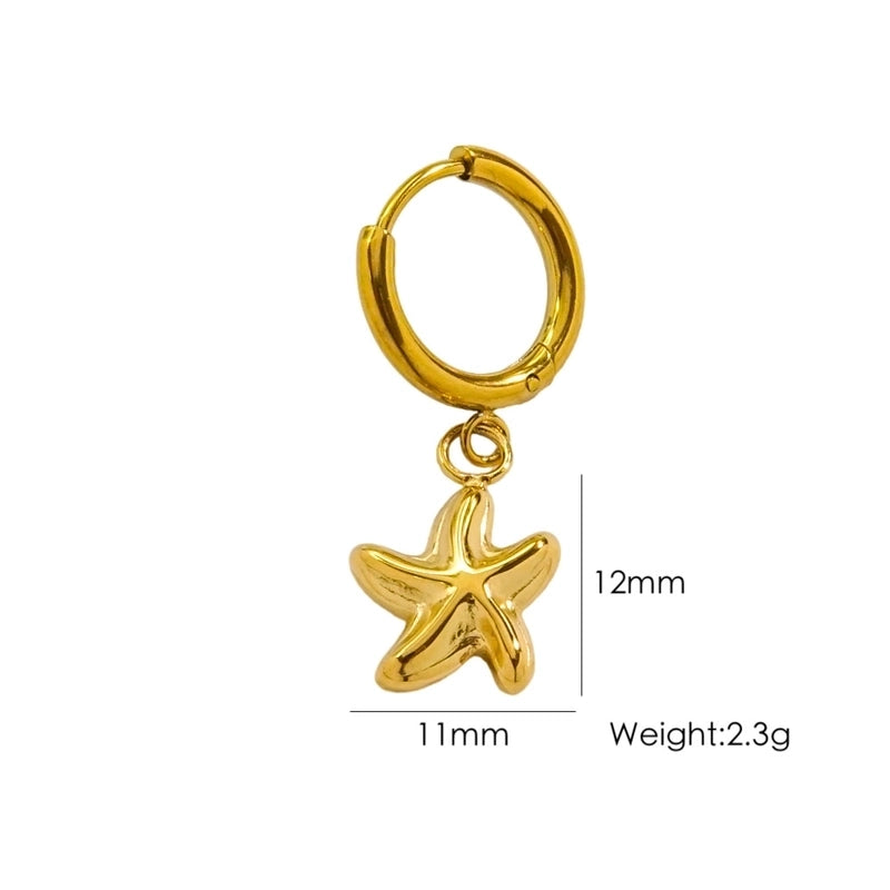 3 Pieces Beach Tortoise Starfish Shell Plating 304 Stainless Steel 14K Gold Plated Earrings