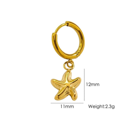 3 Pieces Beach Tortoise Starfish Shell Plating 304 Stainless Steel 14K Gold Plated Earrings