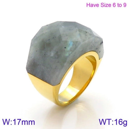 Fashion Round Stainless Steel Plating Inlay Natural Stone Rings 1 Piece