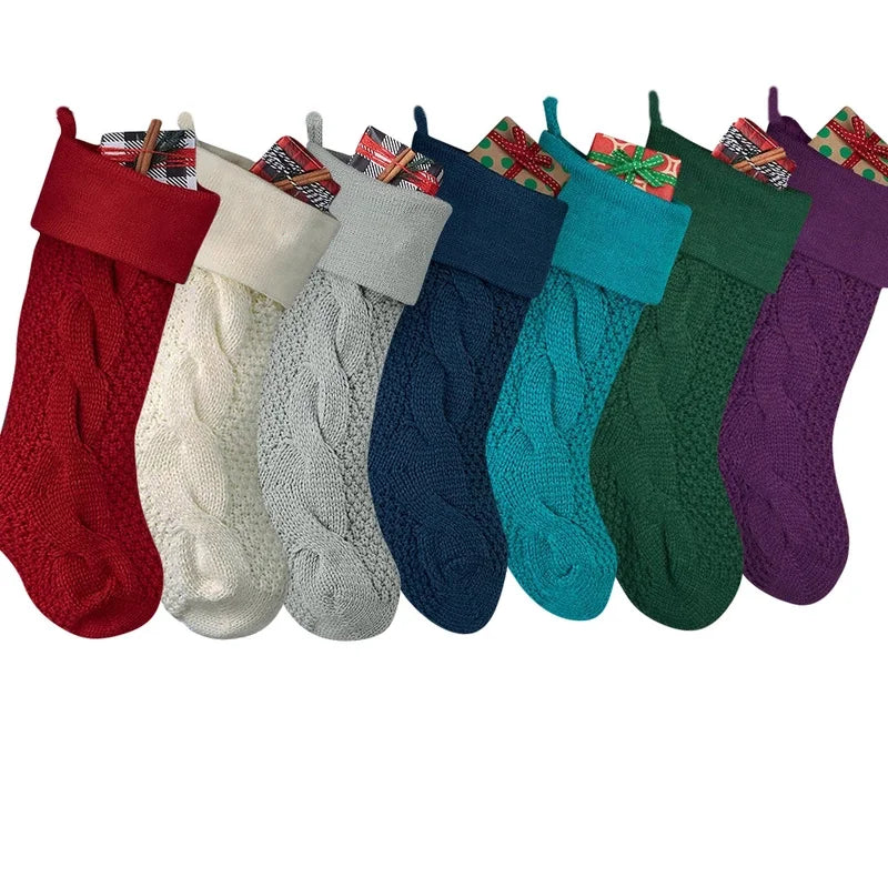 2023 New Spot Solid Color Knitted Christmas Socks Christmas Decoration Pendant Christmas Socks Gift Bag