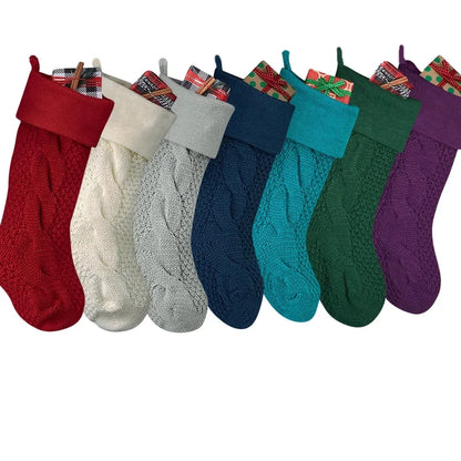 2023 New Spot Solid Color Knitted Christmas Socks Christmas Decoration Pendant Christmas Socks Gift Bag