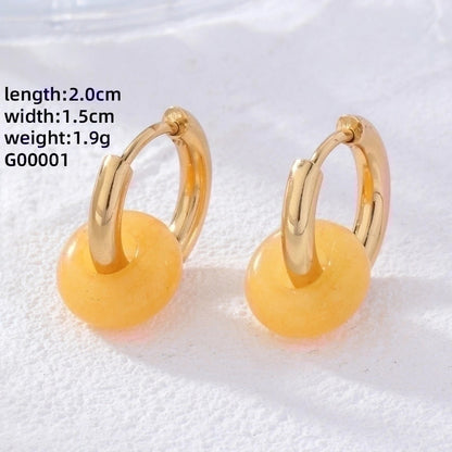 2 Pieces Retro Minimalist Round Plating 304 Stainless Steel Natural Stone Gold Plated Earrings