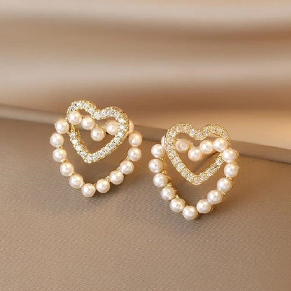 10 Pieces Minimalist Heart Shape Flower Bow Knot Imitation Pearl Alloy Rhinestone Irregular Women\'S Earrings 1 Pair