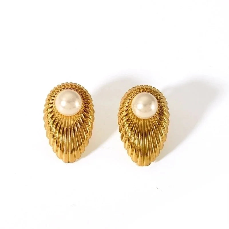 1 Pair Minimalist Irregular Plating Hollow Out Inlay 304 Stainless Steel Pearl 18K Gold Plated Ear Studs