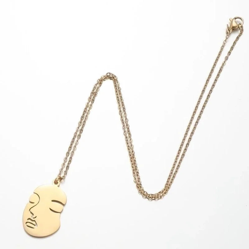 Titanium Steel Fashion Plating Hollow Out Human Face Letter Moon Pendant Necklace