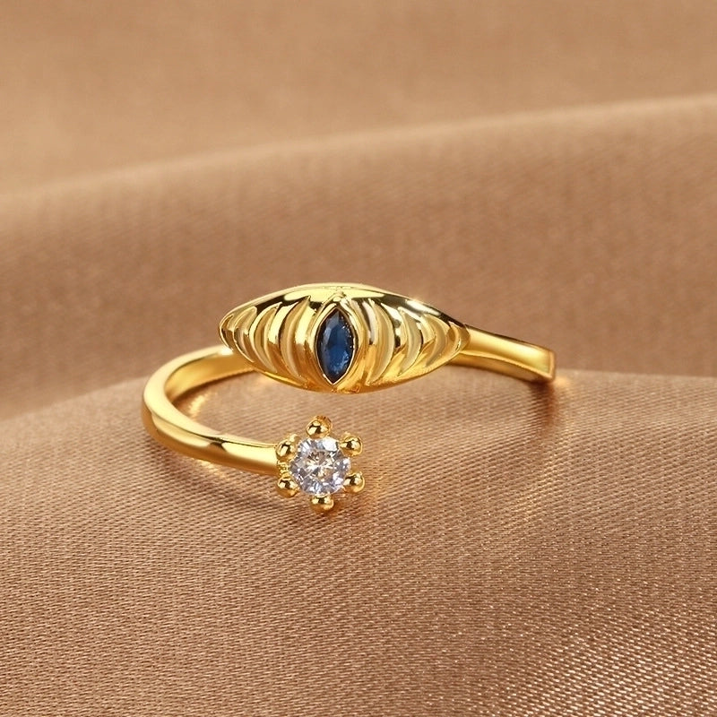 1 Piece Lady Devil's Eye Copper Plating Artificial Gemstones Open Ring