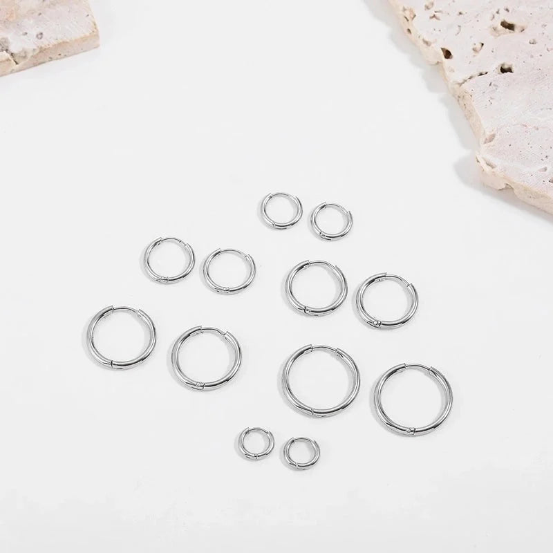 1 Pair Minimalist Solid Color Plating Stainless Steel Hoop Earrings