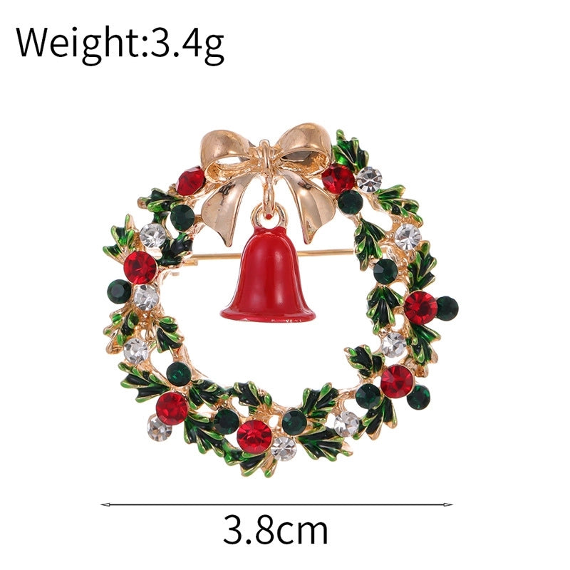 Cute Pin Christmas Tree Wreath Zinc Alloy Enamel Plating Inlay Rhinestones Unisex Brooches