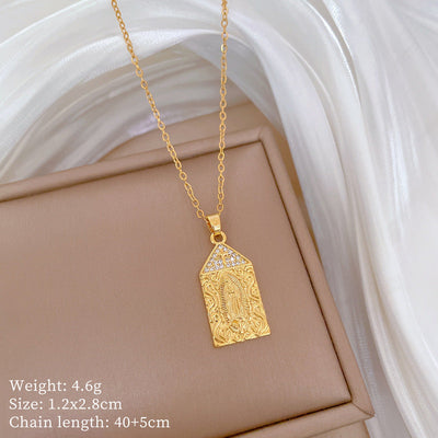Minimalist Geometric Titanium Steel Diamond Inlay Necklaces