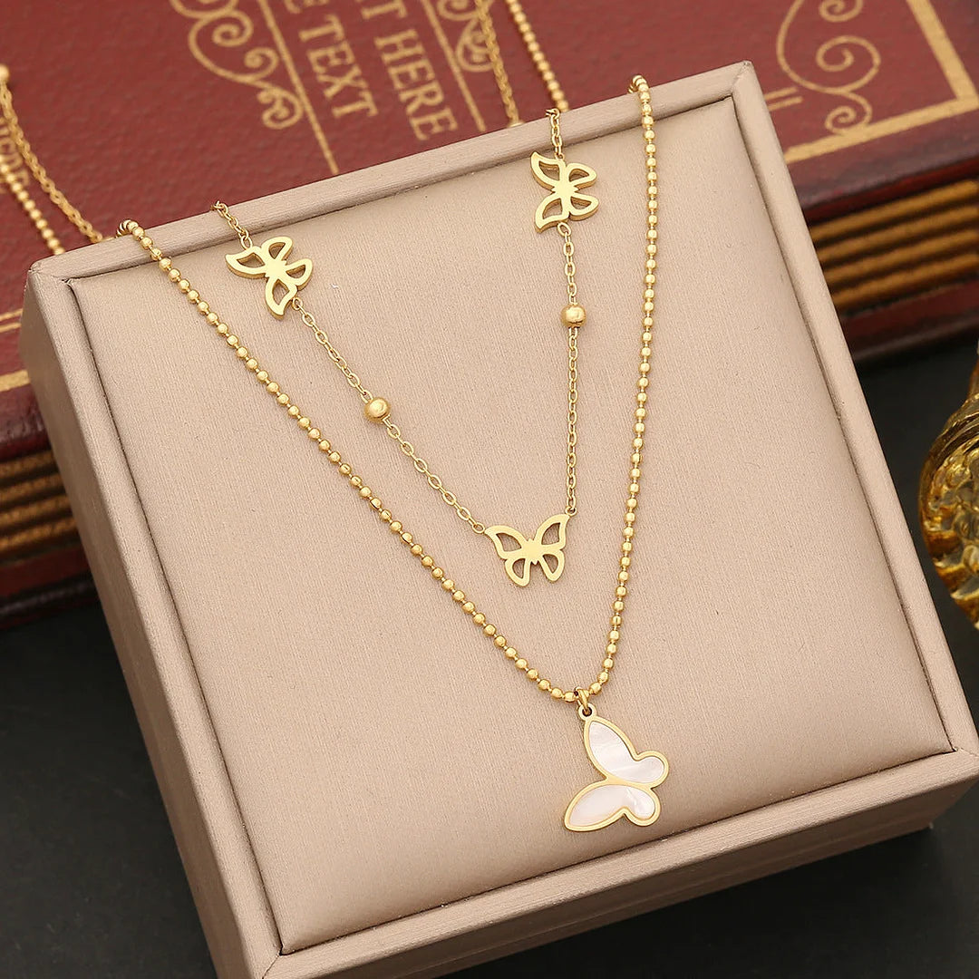 Fashion Butterfly Insect Stainless Steel Electroplating Necklaces