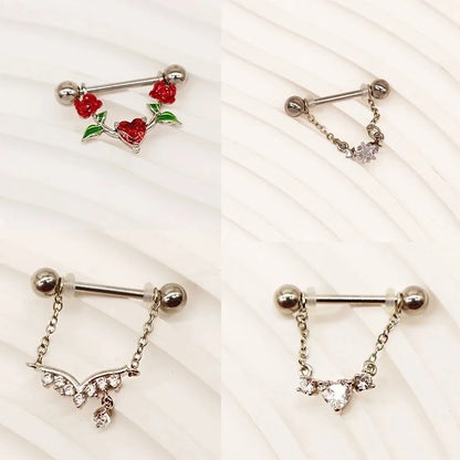 1 Piece Nipple Rings & Studs IG Style Shiny Heart Shape Flower 316L Stainless Steel Alloy Titanium Steel Epoxy Chain Inlay Resin Rhinestones Glass White Gold Plated Gold Plated