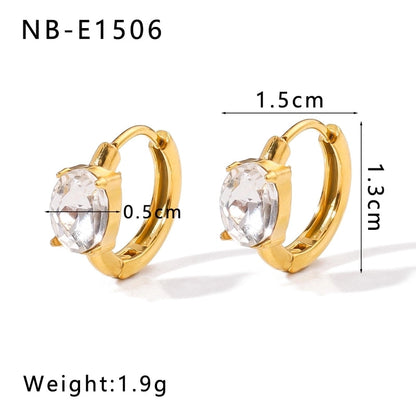 1 Piece Modern Style Minimalist Classic Style Geometric Inlay 304 Stainless Steel Rhinestones Glass Bead 18K Gold Plated Earrings