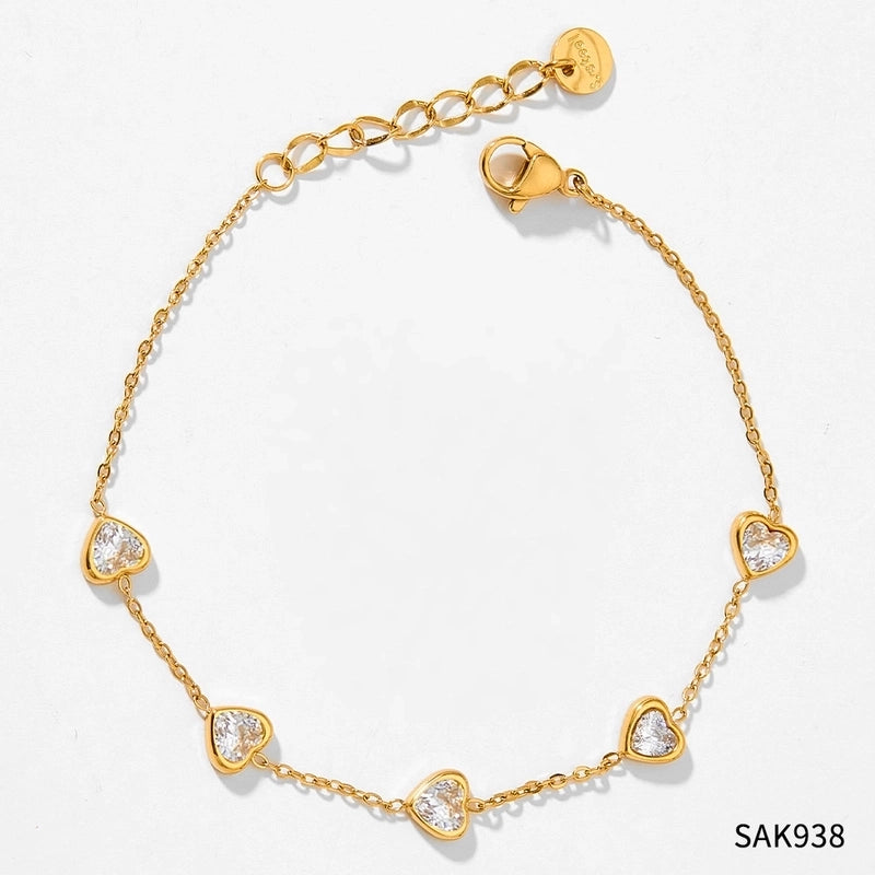 Sweet Heart Shape Stainless Steel Titanium Steel Plating Inlay Zircon Bracelets Necklace