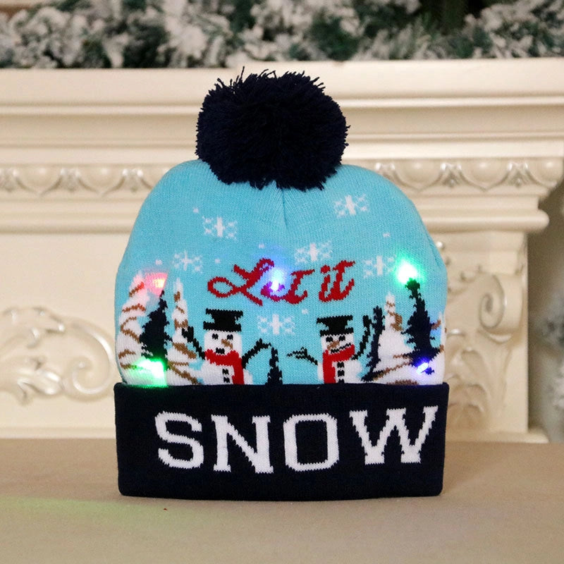 Spot Cross-border New Christmas Hat Colorful Luminous Knitted Hat Christmas Hat Adult Children Knitted Wool Christmas