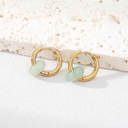 6 Pieces Fashion Round 201 Stainless Steel Natural Stone Earrings