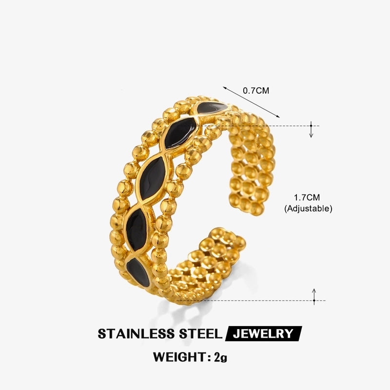 304 Stainless Steel 18K Gold Plated Minimalist Enamel Round Rhombus Open Rings