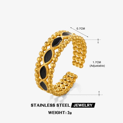 304 Stainless Steel 18K Gold Plated Minimalist Enamel Round Rhombus Open Rings