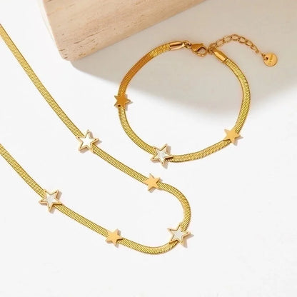 3 Pieces 304 Stainless Steel Titanium Steel White Gold Plated Gold Plated Classic Style Plating Star Bracelets Necklace