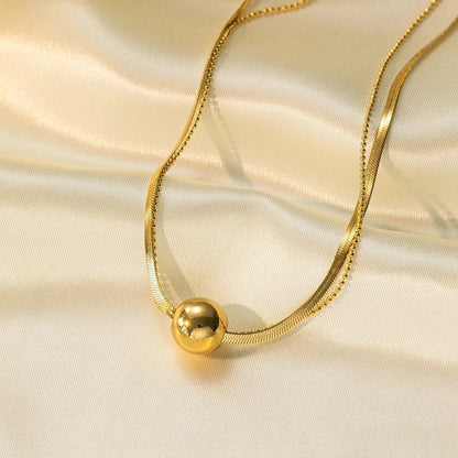 Minimalist Geometric Heart Shape Titanium Steel Shell Zircon 18K Gold Plated Inlay Layered Necklaces Necklace