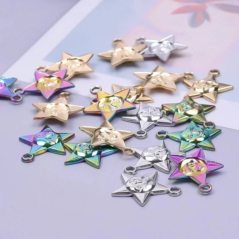 2 Pieces Minimalist Pentagram 304 Stainless Steel Plating Pendant Necklace