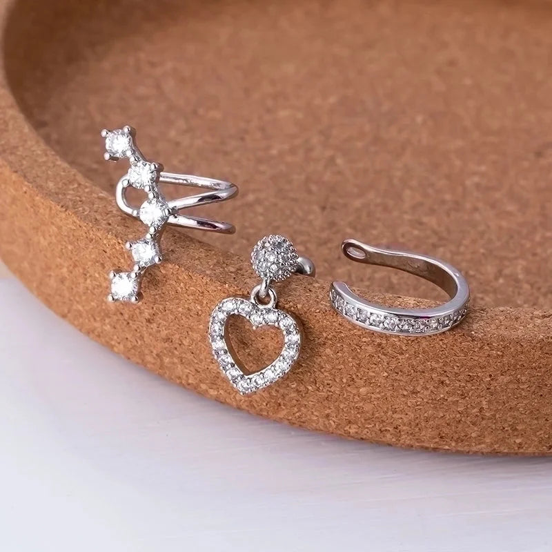 1 Piece Ear Cartilage Rings & Studs Sweet Shiny Heart Shape Copper Plating Inlay Zircon