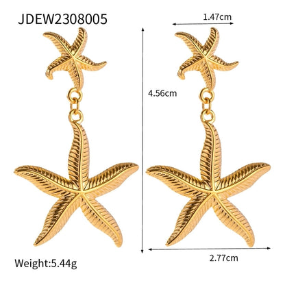 1 Pair Beach Starfish Plating 304 Stainless Steel 18K Gold Plated Drop Earrings