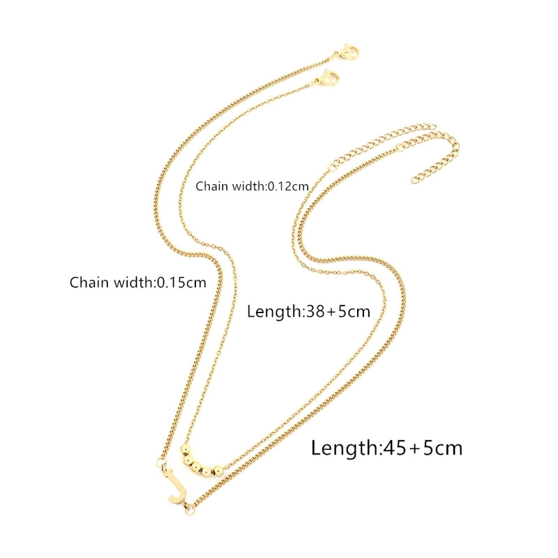 2 Pcs/set Gold Classic Fashion Initial Letter Copper Bead Stainless Steel Bracelet Women Necklace Suit