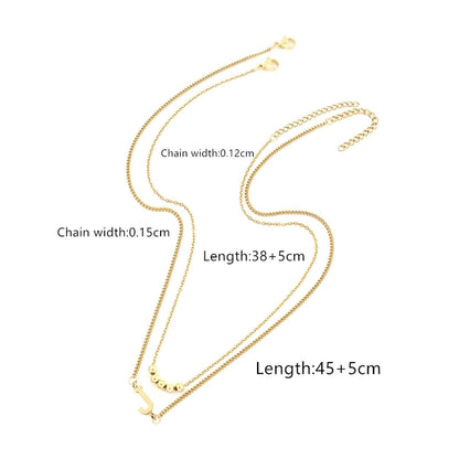 2 Pcs/set Gold Classic Fashion Initial Letter Copper Bead Stainless Steel Bracelet Women Necklace Suit