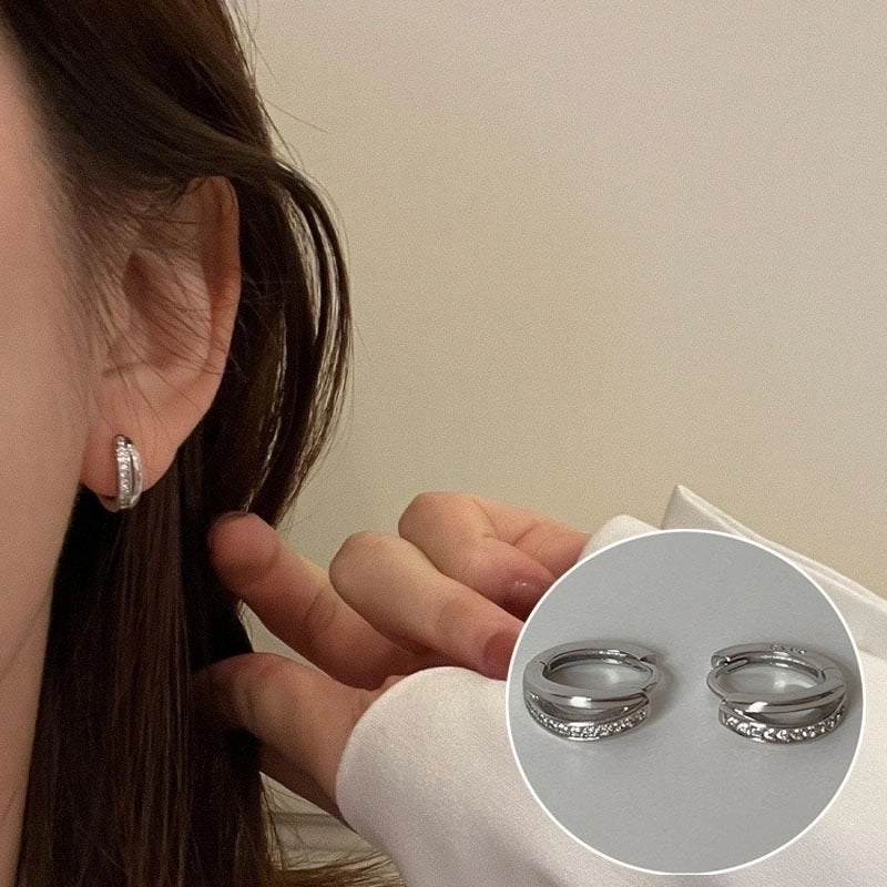 Korean Style S925 Silver Needle Personalized Geometric Double-layer Cross Circle Earrings Women's Retro Fashion Creative Earrings Ear Buckle Fashion