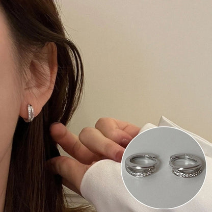 Korean Style S925 Silver Needle Personalized Geometric Double-layer Cross Circle Earrings Women's Retro Fashion Creative Earrings Ear Buckle Fashion