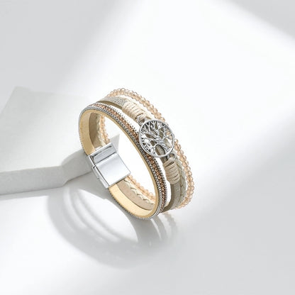 Retro Geometric Life Tree Leather Women's Wristband