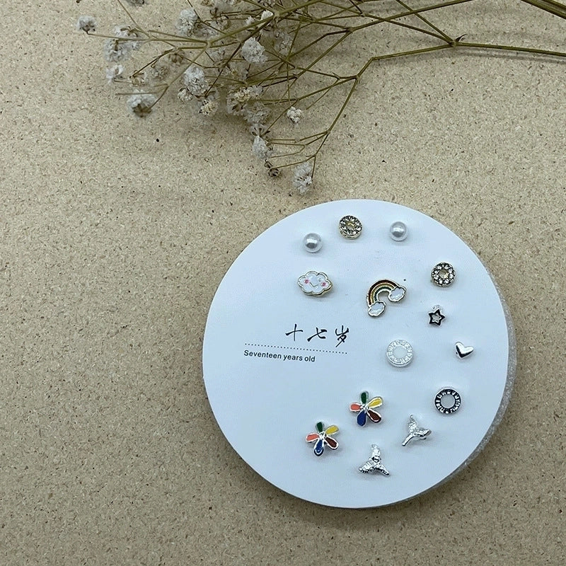 2 Pieces Minimalist Commute Geometric Inlay Copper Zircon Drop Earrings