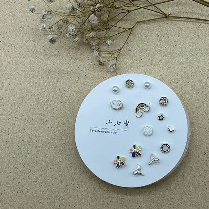 2 Pieces Minimalist Commute Geometric Inlay Copper Zircon Drop Earrings