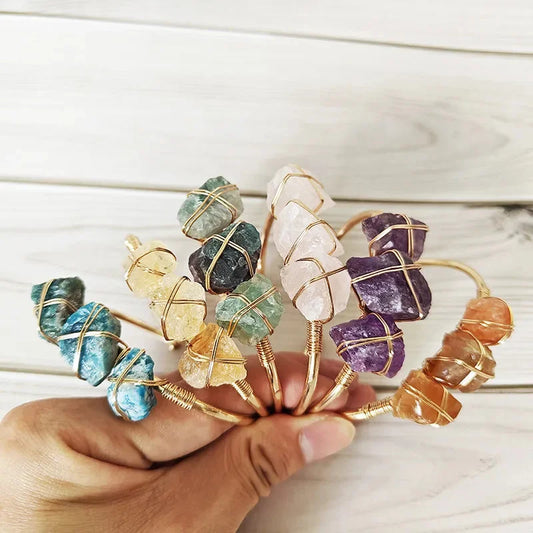 Retro Solid Color Natural Stone Bangle In Bulk