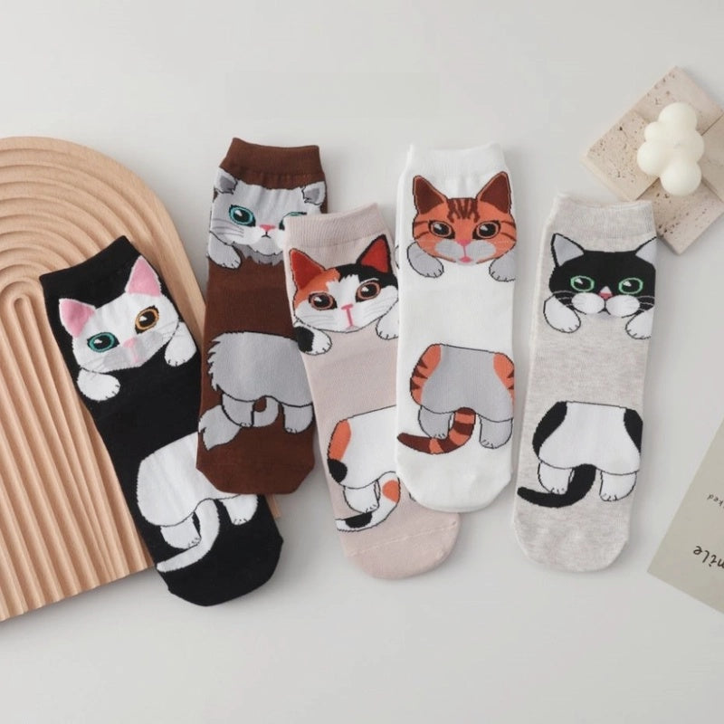 Women's Socks Fun Cat Socks Mid-length Socks Novelty Dog Animal Women's Socks Cotton Socks Cartoon Stockings Yama