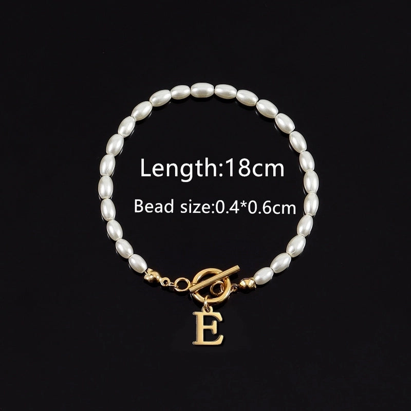 Elegant Minimalist Classic Style Letter 304 Stainless Steel Artificial Pearl Bracelets In Bulk