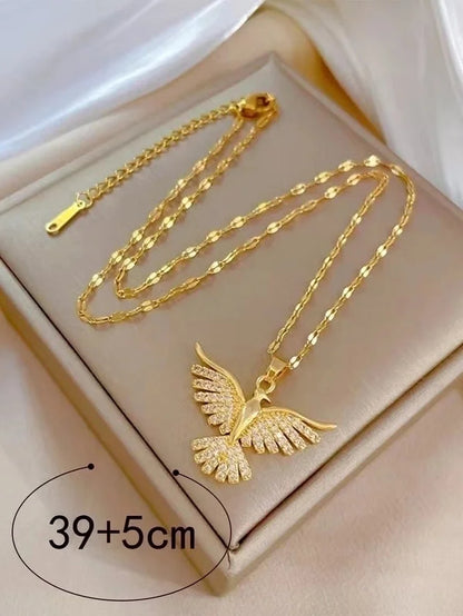 Basic Modern Style Classic Style Eagle 304 Stainless Steel Copper 18K Gold Plated Zircon Pendant Necklace