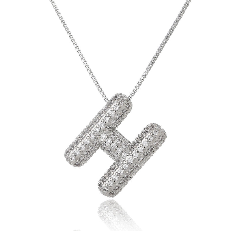 Copper Inlay Letter Zircon Pendant Necklace