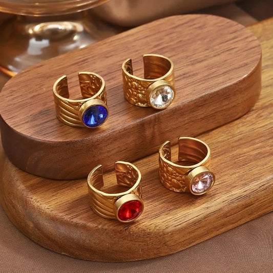 Vintage Style Minimalist Geometric 304 Stainless Steel Wide Band Rings Open Rings