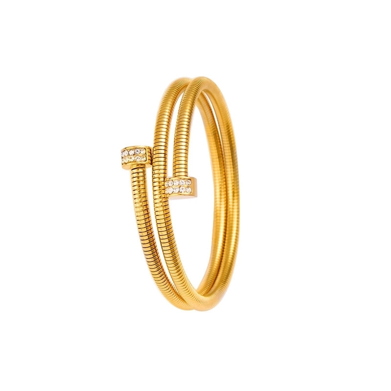 Casual Minimalist Commute Circle Round 304 Stainless Steel 18K Gold Plated Rhinestones Bangle In Bulk